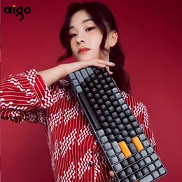 Klavyeler Aigo A100 Klavye Oyun Mekanikal 2 4G Nirkabel USB Tipe C Kabel Biru Saklar 100 Kunci Swap Dapat Diisi Ulang Gamer 230905