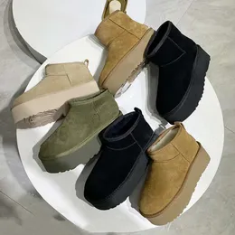 Ultra Mini Boots Mustard Seed Tazz Slippers Platform Australien Snöstövlar Designer Kvinna Tjock Sole Real Leather Fluffy Mules Warm Winter Boasties Size 43