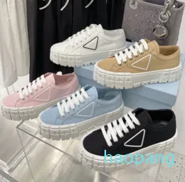 Roda dupla tênis de náilon chunky leve sola sapatos para mulher branco azul deserto bege plataforma tênis lona