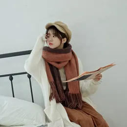 Scarves Mingjiebihuo arrival fashion autumn and winter thick warm double-sided solid tassel comfortable soft scarf 230904