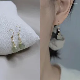 Stud Earrings Fashion Green Hetian Jade Bead For Women Girl Gothic Pearl Jewelry Gift Eh919