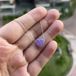 Hängen (1 st/parti) Högkvalitativ 10mm Purple Heart Opal Pendant Halsband för kvinnor syntetiska med 925 silver