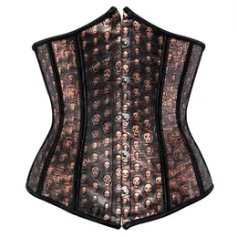 Bustiers korsetter gotiska faux läderkorsett underbust bustier sexig brun överbust steampunk med skalle tryck pirat kostym basq235d