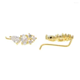 Stud Earrings Four Prong Setting Sparking Bling CZ Crystal White / Rose Gold Color Dipper Hook Climber Jewelry For Women