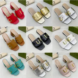 Slide Designer Womens Sandals Thick Heel Metal Buckle Leather Open Toe Flat Sandals 35-41