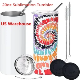USA CA Warehouse Wholesale Bulk 20oz 20 oz Straight Skinny Stainless Steel Insulated Blank Sublimation Tumblers Cups with Straw 905