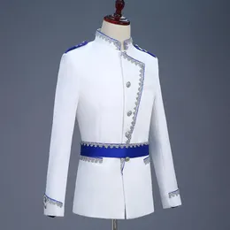 Abiti da uomo Blazer da uomo Abito floreale Abito reale europeo Spettacolo Principe Costumi di scena Abbigliamento di lusso Bianco Inghilterra Style179q