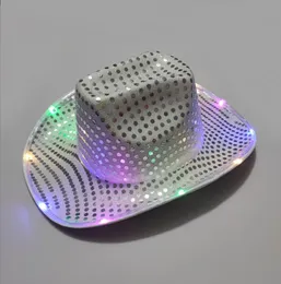 Neon LED Lowly Cowboy Hats oświetlić cekinowe szerokie czapki rdzeniowe rave błyszczące cowgirl impreza disco karnawał