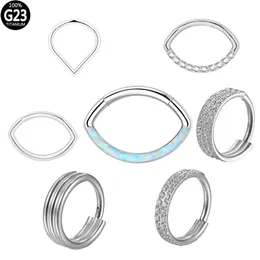 Black piercing Titanium Hinge Segment Sexy Diaphragm Crystal Cartilage Clicker Nose Ring Labret Industrial Jewelry