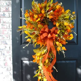 Other Event Party Supplies 60*30cm Artificial Autumn Wreath Decoration Maple Pine Cone Pumpkin Door Wreath Halloween Thanksgiving Garland Christmas Decor 230905