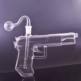 1 Stück einzigartiges Design Glas-Ölbrenner-Bong in Pistolenform, Rauchwasserpfeife, kleiner Bubbler, Aschekatheter-Bong, Mini-Öl-Dab-Rigs, Wasserpfeife mit 14 mm männlichen Glas-Ölbrennerrohren