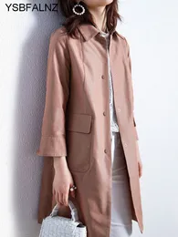 Womens Trench Coats Spring Autumn Midlength Coat England Three Quarter Sleeves Windbreaker Thin Korean Fashion Style Clothes 230904