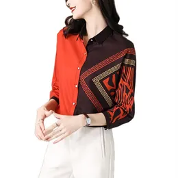 Retro barock tryckt skjorta designer toppar kvinnor långärmad lapel klassisk formell knapp upp skjortor 2023 Spring Fall Office Elegant AN247L