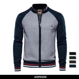 Suéter masculino Aiopeson emendado cardigan homens streetwear casual de alta qualidade algodão suéter homens inverno moda marca cardigans para homens 230904