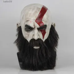 Party Masks High Quality Aldult Game God Of War 4 Kratos Mask With Beard Cosplay Horror Latex Party Masks Helmet Halloween Scary Party Props T230905