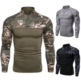 Women's T Shirt Kaus Ritsleting Lengan Panjang Kamuflase Fitness Luar Ruangan Lapangan Militer Pria Eropa dan Amerika Atasan Elastis 230904