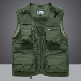 Men's Vests 14 Pockets Summer Men US Tactical Hiking Fishing Vest Mens Pographer Waistcoat Mesh Cargo Sleeveless Jacket Tool Vest 230904