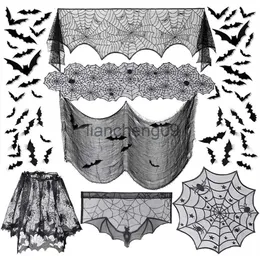 Décoration de fête Halloween Bat Black Spider Web Dentelle Nappe Cheminée Rideau Chemin de Table pour Halloween Party Décoration Horreur Maison Props x0905