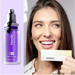 Hismile v34 lila tandkräm blekande tänder 30 ml färgkorrigerare rengör oral kavitet fortsätt uppfriskande gul fläckminskning