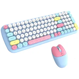 Keyboards Set Keyboard Mouse Bluetooth nirkabel 2 4G hadiah anak perempuan ukuran penuh merah muda biru hijau putih untuk PC Laptop ponsel Tablet komputer 230905