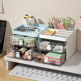 Förvaringshållare rackar Desktop Sundries Organizer Stationery Cosmetic Storage Box stor kapacitet Penhållare med lådor School Office 230905