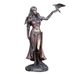 装飾的なオブジェクトの図形高品質15cm樹脂彫像モリガンホームデコレーションのためのクロウソードブロンズ仕上げ像との戦いのケルトの女神230905