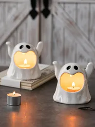 Other Event Party Supplies 1Pc Ghost Candle Holder Ceramic Candlestick Porcelain Cartoon Cute Ghost Candelabra Decoration For Home Halloween 230905