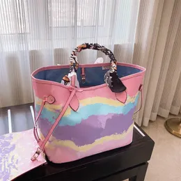 Designer- Summer new colorful shopping one shoulder bag portable mummy bag gradient tie-dye shopping bag2667