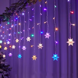 Decorazioni natalizie Tenda con fiocchi di neve Luci a stringa LED Decorazione per ornamenti domestici Regalo di Natale Navidad Anno 2024 230905