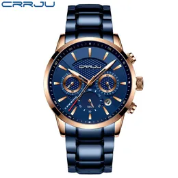 cwp 2021 CRRJU Деловые мужские часы модные синие хронографы из нержавеющей стали наручные часы повседневные водонепроницаемые часы relogio masculi219o