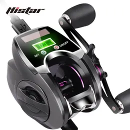 Fly Fishing Reels2 HISTAR Long Casting 63 1 10kg Drag Power High Ratio 61 BB Frenagem Magnética Digital Backlight Baitcasting Reel 230904