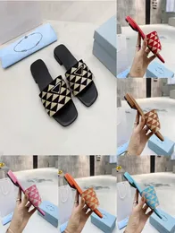 Preto bege tecido bordado slides chinelos multicolorido bordado mules para mulher casa flip flops sandálias de couro plana slide ru5807676