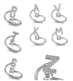 Fashion 26 Az English Letters Silver Ring for Women Rhinestone Open Finger Rings Enluper Enalger Ring Jewelry Anel Party Gift4240093