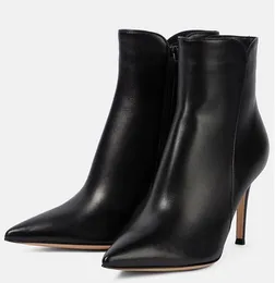 Tasarımcı Kadınlar keskin sivri ayak bileği botları sonbahar ve kış topuklu lüks yan fermuar orijinal deri kısa botlar açık ayakkabı eu35-43 kutu