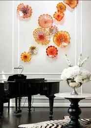 Fashionable Flower Plate Wall Decor Hotel Lobby Murano Glass Sculpture Wall Art Lamp Fixtures Europe Farmhouse Wall Scone
