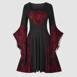 Basic Casual Dresses Vintage Halloween Cosplay Costume Witch Gothic Dress Ghost Up Party Printed Medieval Bride Female Clothes 230904