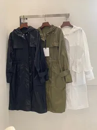 Womens Trench Coats Mulheres Primavera Verão Casual Sólido Fino Longo Casaco Solto Com Capuz Cintura Ajustável Windbreaker Abrigos Mujer 230904