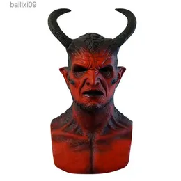 Party Masks Belial The Demon Mask Ikari Demon Mask with Horns Devil Latex Cosplay Costume Props Masker Halloween T230905