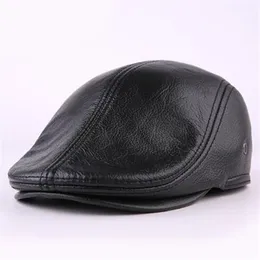 Designer Men's Real Genuine Leather hat baseball Cap Newsboy Beret Hats Winter Warm Cowhide Caps277e