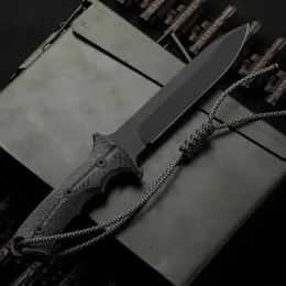 H2391 CR överlevnad Rak kniv CPM-Magnacut Titaniumbeläggning Drop Point Blade Full Tang Micarta handtag utomhus Taktiska knivar med nylon Mantel