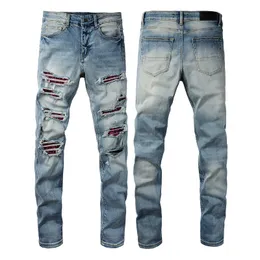 Hip Hop Jeans Pants Men's Rhinestone Patch Men Skinny Light Blue Denim Pant Mens Casual Trousers Big Size 28-40 US Size 1308