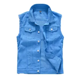 Men's Vests Men Blue Denim Vest Y2K Fancy Color Slim Fit Waistcoat Casual Sleeveless Tank Top 230904