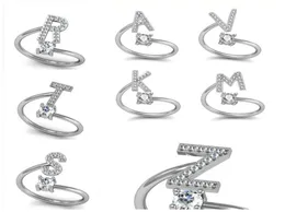 Fashion 26 Az English Letters Silver Ring for Women Rhinestone Open Finger Rings Enluper Enlugle Ring Jewelry Anel Party Gift4582195
