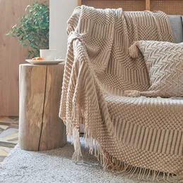 Decken 3D Gestrickte Decke mit Quaste Einfarbig Sofa Abdeckung Nordic Wohnkultur Wurf Für Bett Tragbare Atmungsaktive Schal 230905