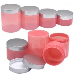 Storage Bottles Plastic Jar Pink Refillable Bottle Silver Lid 100G 150G 200G 250G Portable Empty Packaging Pots Containers For Cosmetics