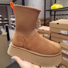 Botas Austrália Designer Neve E Ug Mulheres Plataforma de Inverno Bottes Bottes Tornozelo Sapatos de Lã Pele de Carneiro Couro Real Marca Clássica Casual