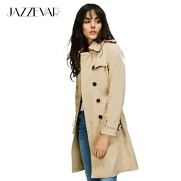 Womens Trench Coats Jazzevar Spring High Fashion Brand Woman Classic Double Breasted Coat Waterproof Raincoat Business Outterkläder 230904