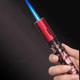 Butane No Gas Blue Flame Lighter kitchen Cigarette Torch Turbo Windproof Metal outdoor BBQ Repeated Use lighters JT06