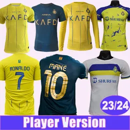 23 24 Al Nassr FC Player Version Soccer Jerseys Hommes Manches longues RONALDO Accueil Version Jaune Entraînement Porter Chemise Manches Courtes Uniformes