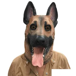 Maski imprezowe Whole Animal Dog Head Fl Face Lateks Mask Halloween Dance Costume Wolfhound Teatr Toys Fancy Dress Festiv265G Drop Gelive otdqr